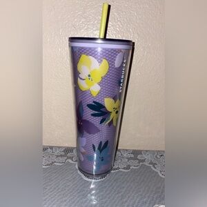 Starbucks Purple Floral Reusable Cold Cup Tumbler with Straw